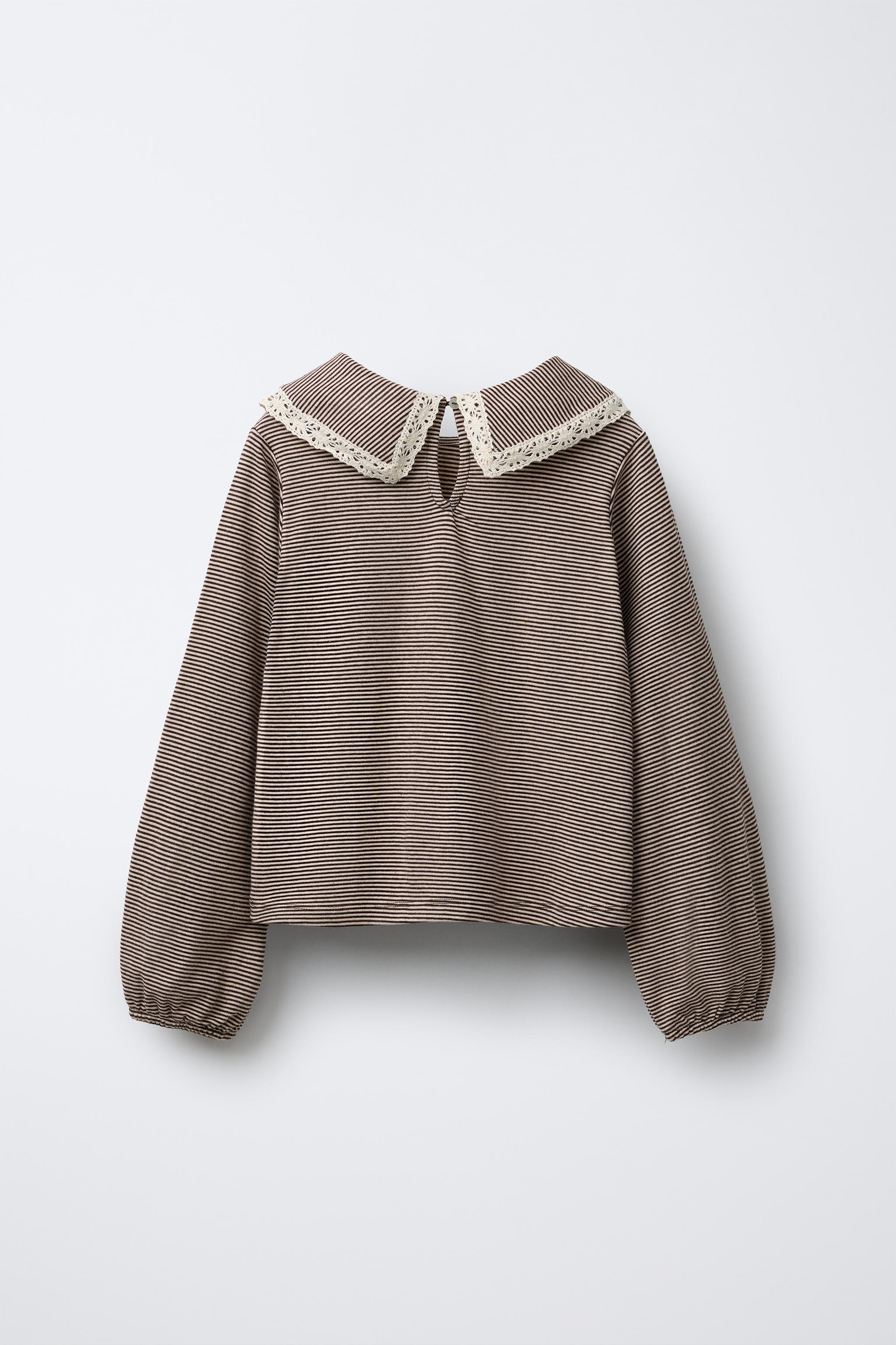 STRIPED PETER PAN COLLAR LACE T-SHIRT